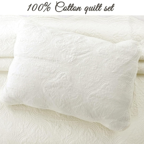 Cozy Line NEW Cotton Victorian Medallion Embroidered Quilt Set in Blantyre Ivory - Picture 2 of 6